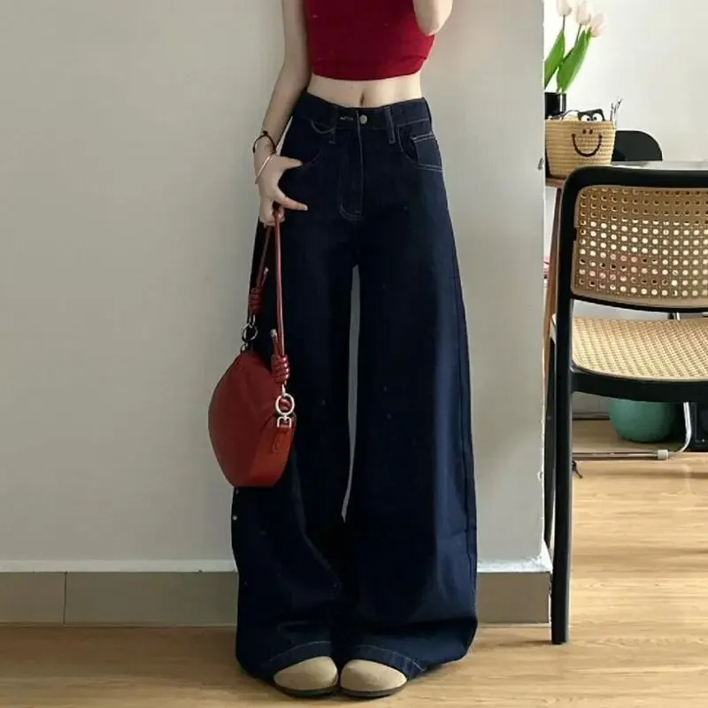 kf-S30901556930c4fce9f2d69c0b1ef1637Z-Vintage-Deep-Blue-Wide-leg-Jeans-For-Women-Loose-Fit-Slimming-Straight-leg-Pants-Draped-Floor